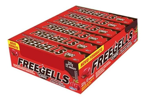 Display Bala Drops Freegells Chocolate Com Cereja - 12 Unids