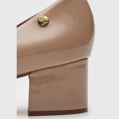 Vizzano 1220-315 Block Heel Pump in Beige Patent
