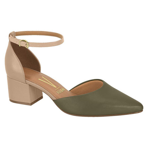 Vizzano 1220-317 Block Heel Ankle Strap Pump in Olive/Beige