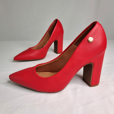 Vizzano 1285-400 Block Heel Pointy Toe Pump in Red Napa
