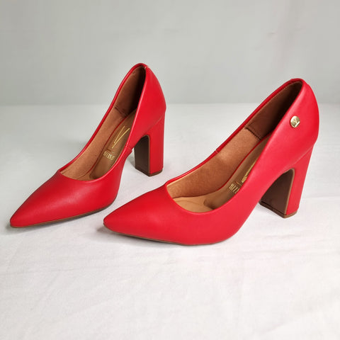 Vizzano 1285-400 Block Heel Pointy Toe Pump in Red Napa