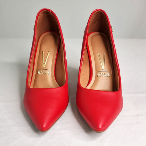 Vizzano 1285-400 Block Heel Pointy Toe Pump in Red Napa