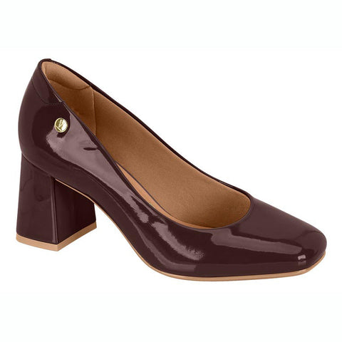 Vizzano 1446-100 Block Heel Square Toe Pump in Cocoa Patent