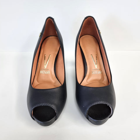 Vizzano 1840-300 Mid Heel Peeptoe Pump in Black Napa