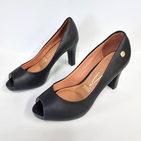 Vizzano 1840-300 Mid Heel Peeptoe Pump in Black Napa
