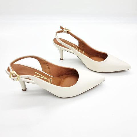 Vizzano 1185-700 Mid Heel Slingback in Off White Napa