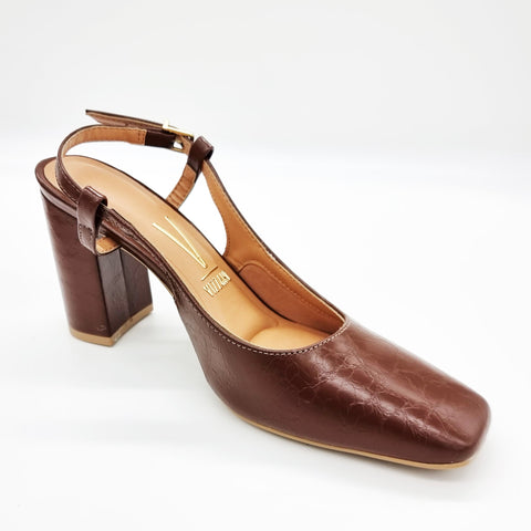 Vizzano 1428-101 Block Heel Slingback Pump in Chocolate