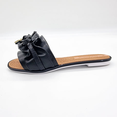 Moleca 5297-446 Ruffled Slip-on Sandal in Black