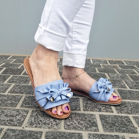 Moleca 5297-446 Ruffled Slip-on Sandal in Jeans