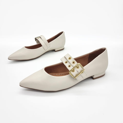 Vizzano 1206-295 Pointy Toe Studded Mary-Jane Flat in Off White