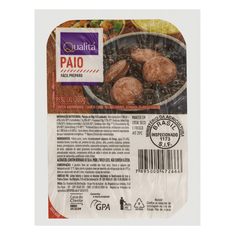 Linguiça Paio QUALITÁ 300g - MEUBRASILONLINE