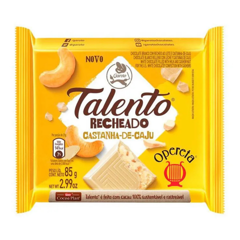 Chocolate Garoto Talento Branco Castanha-de-Caju 3x85g