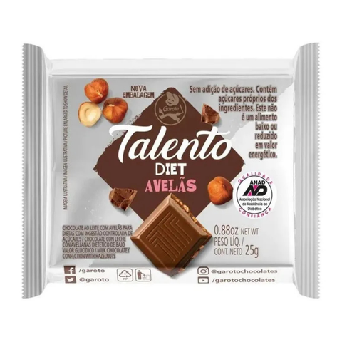 Chocolate Garoto Talento Diet Avelã - 5x25g