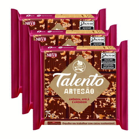 Chocolate Garoto Talento Artesão Amêndoa, Avelã e Amendoim 3x75g