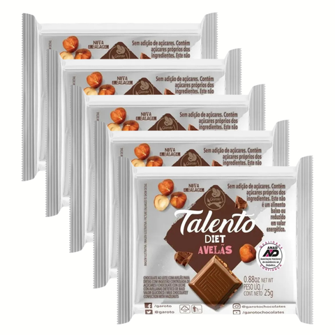 Chocolate Garoto Talento Diet Avelã - 5x25g
