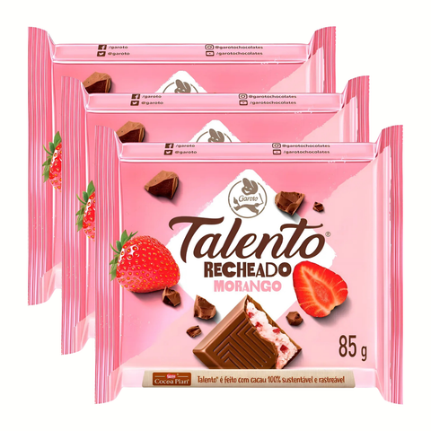 Chocolate Garoto Talento ao leite Recheio Morango 3x85g