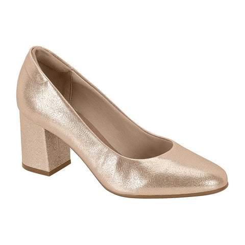 Beira Rio 4320-100 Block Heel Round Toe Pump in Rose Gold