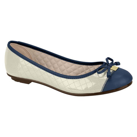 Moleca 5027-1407 Round Toe Ballerina Flat in Off White/Navy Blue