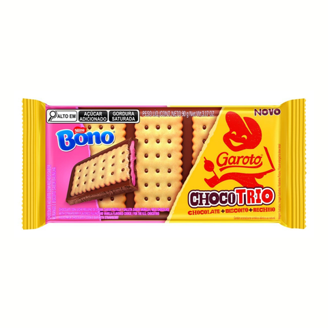 Biscoito Choco Trio Garoto Bono Morango 3x90g