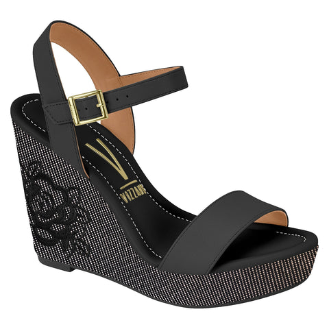 Vizzano 6283-2114 Embroidered Wedge Sandal in Black