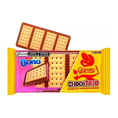Biscoito Choco Trio Garoto Bono Morango 3x90g