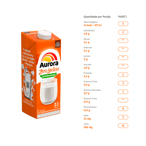 LEITE SEM LACTOSE SEMIDESNATADO - AURORA