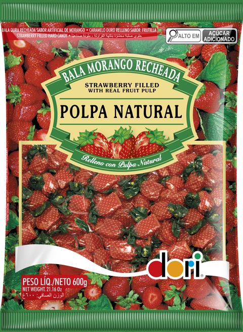 Bala Morango Recheada Dori 600g
