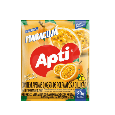 Refresco em pó APTI - MARACUJÁ 15 sachês de 20g cada 300G