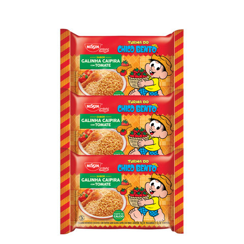 KIT 3 MIOJO DE GALINHA CAIPIRA COM TOMATE TURMA DA MÔNICA 85G