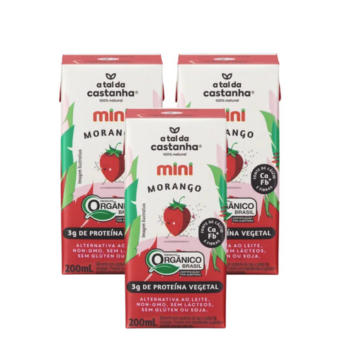 KIT 3 Bebida à Base de Castanha-de-Caju Orgânica Morango A Tal da Castanha200ml