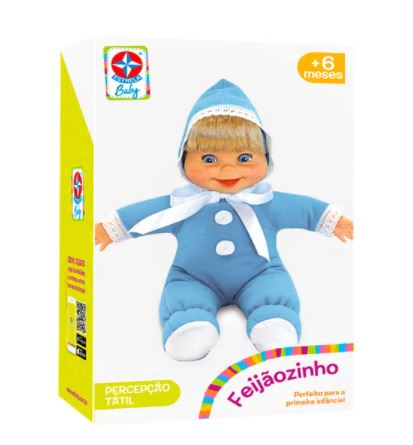Boneco Infantil Tecido Vinil Estrela Feijãozinho Bebê Percepção Tátil 31cm