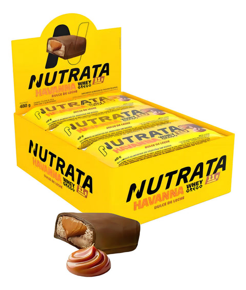 Whey Grego Bar Havanna Caixa 12 Unidades Nutrata Sabor Doce de Leite Havanna