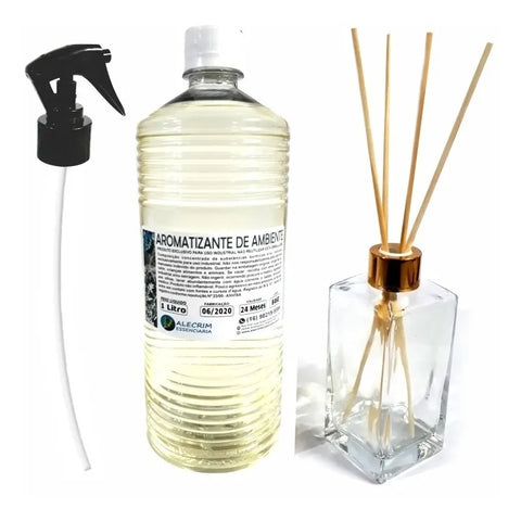 Refil Aromatizante 1 Lt + Frasco De Vidro + Válvula Spray