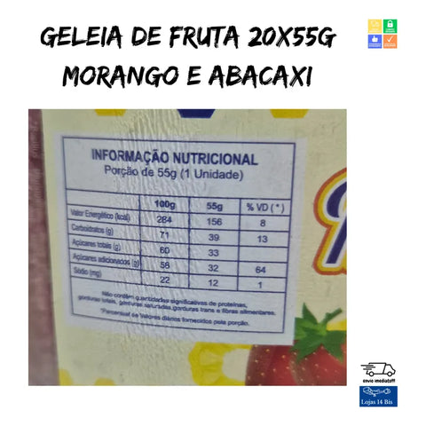 Geleia D´Água Tradicional 55g C/ 20 Unidades - Vica Doces
