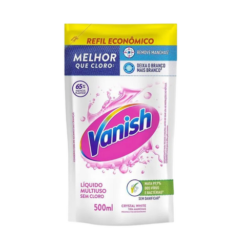 Tira-Manchas Líquido Multiuso Vanish Crystal White Sachê 500ml Refil Econômico