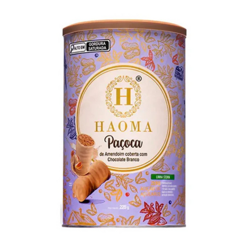 Lata de Paçoca Amendoim Cobertura Chocolate Branco Haoma 270g