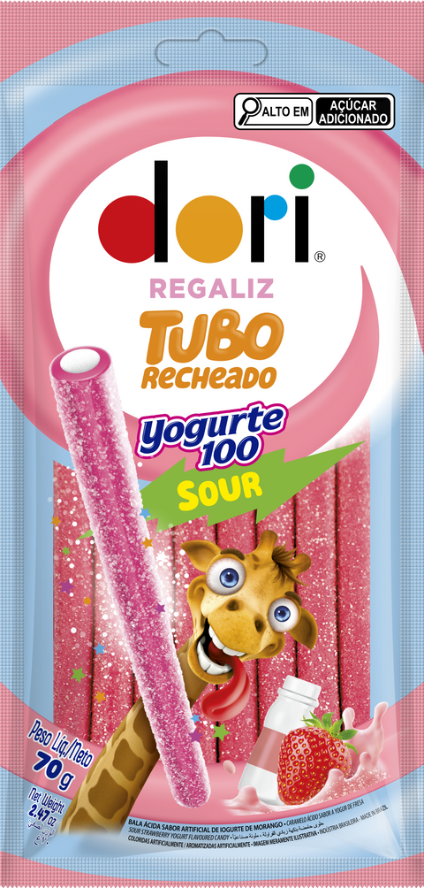 Bala Regaliz Yogurte100 Tubo Recheado Ácido Dori 70g