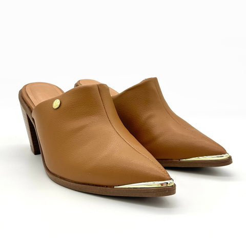 Vizzano 1323-200 Block Heel Pointy Toe Mule in Camel Napa
