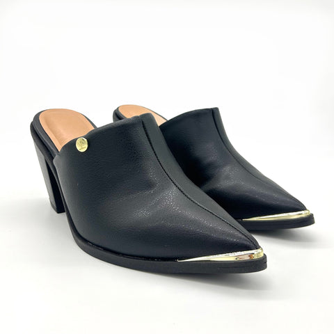 Vizzano 1323-200 Block Heel Pointy Toe Mule in Black Napa