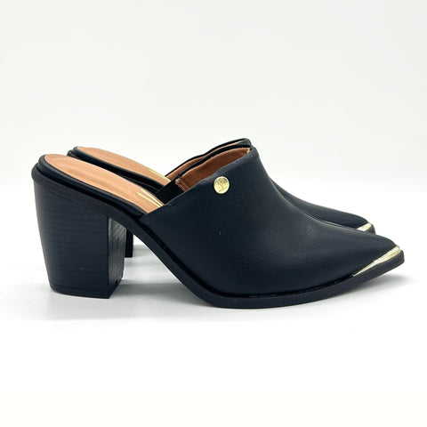 Vizzano 1323-200 Block Heel Pointy Toe Mule in Black Napa