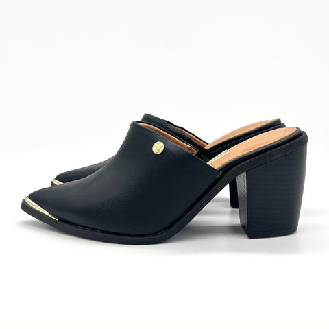 Vizzano 1323-200 Block Heel Pointy Toe Mule in Black Napa
