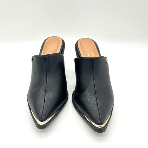 Vizzano 1323-200 Block Heel Pointy Toe Mule in Black Napa