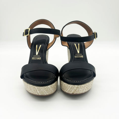 Vizzano 6283-2000 Raffia Wedge Sandal in Black Napa