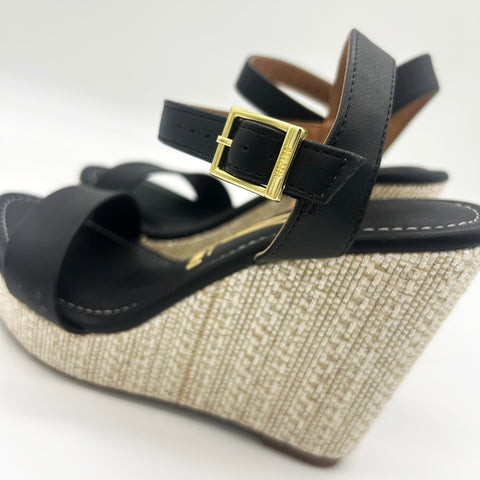 Vizzano 6283-2000 Raffia Wedge Sandal in Black Napa