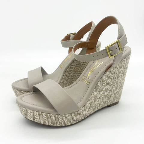 Vizzano 6283-2000 Raffia Wedge Sandal in Grey Napa
