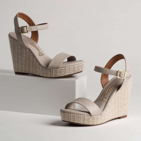Vizzano 6283-2000 Raffia Wedge Sandal in Grey Napa