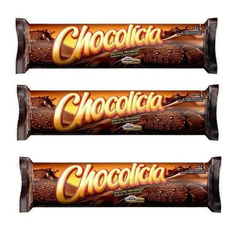 Biscoito Chocolicia Recheio Chocolate Mondelez 3 x 132g - MEUBRASILONLINE