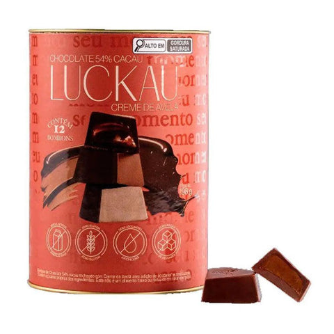 Bombom 54% Cacau Creme de Avelã Luckau Lata 198g - MEUBRASILONLINE