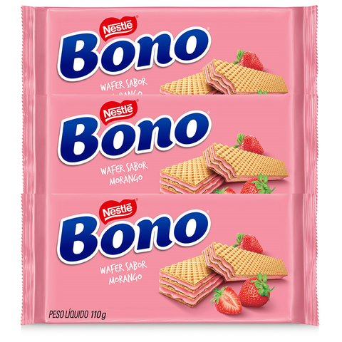 Biscoito Wafer Bono Morango 3x110g