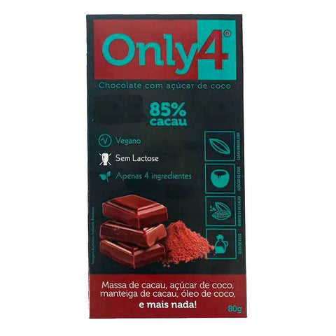 Chocolate 85% Cacau Com Açúcar de Coco Only4 80g - MEUBRASILONLINE